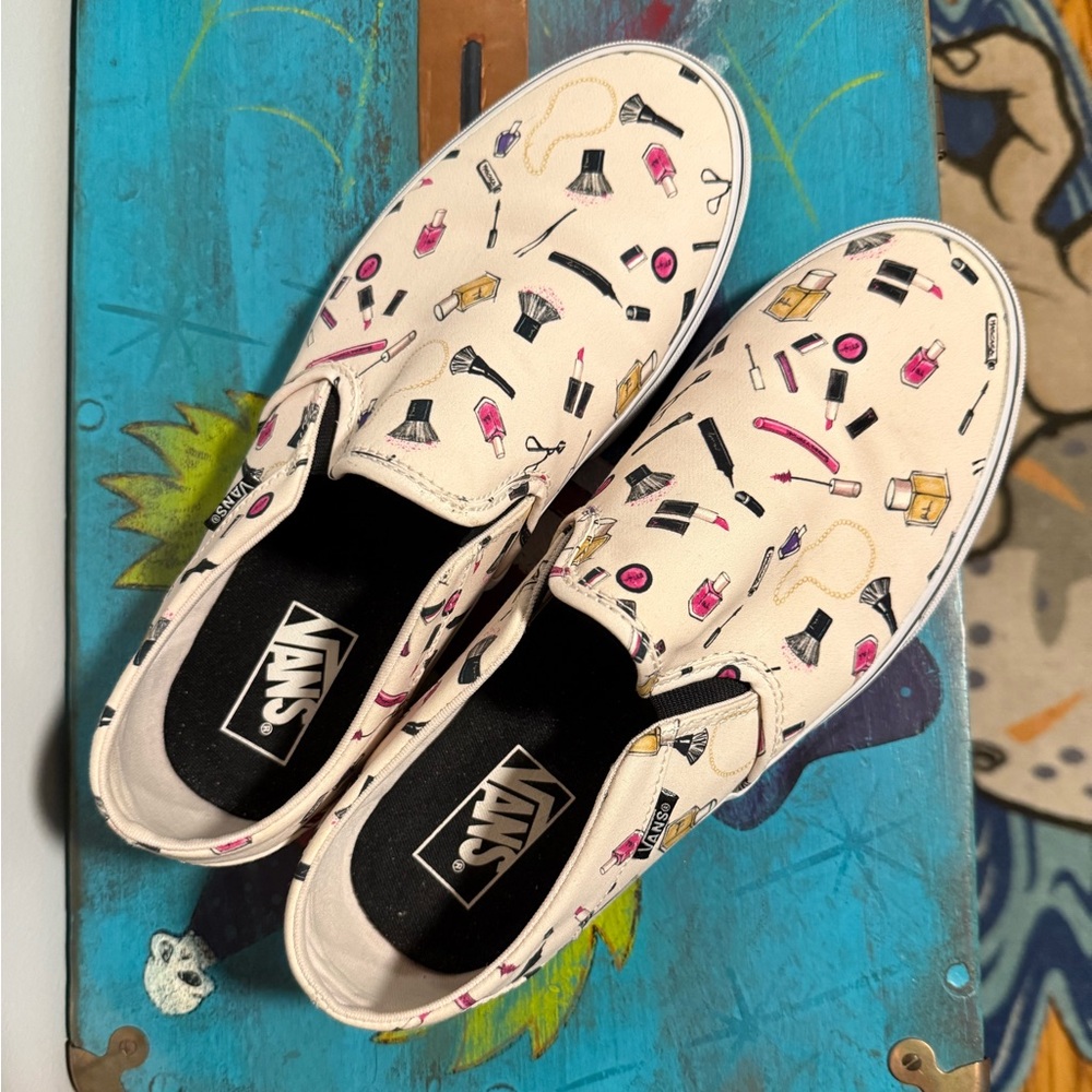 VANS Asher Makeup Print Cream Slip Ons Size 10 - Women